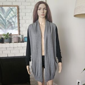 Aritzia WILFRED Silk Blend cardigan Sweater Gray Open Front Long Line